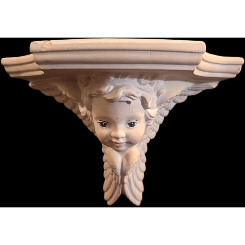 Eros Cupid Angel Cherub Wall Sconce Shelf Vintage Ceramic Hand Painted 8.5"x6"